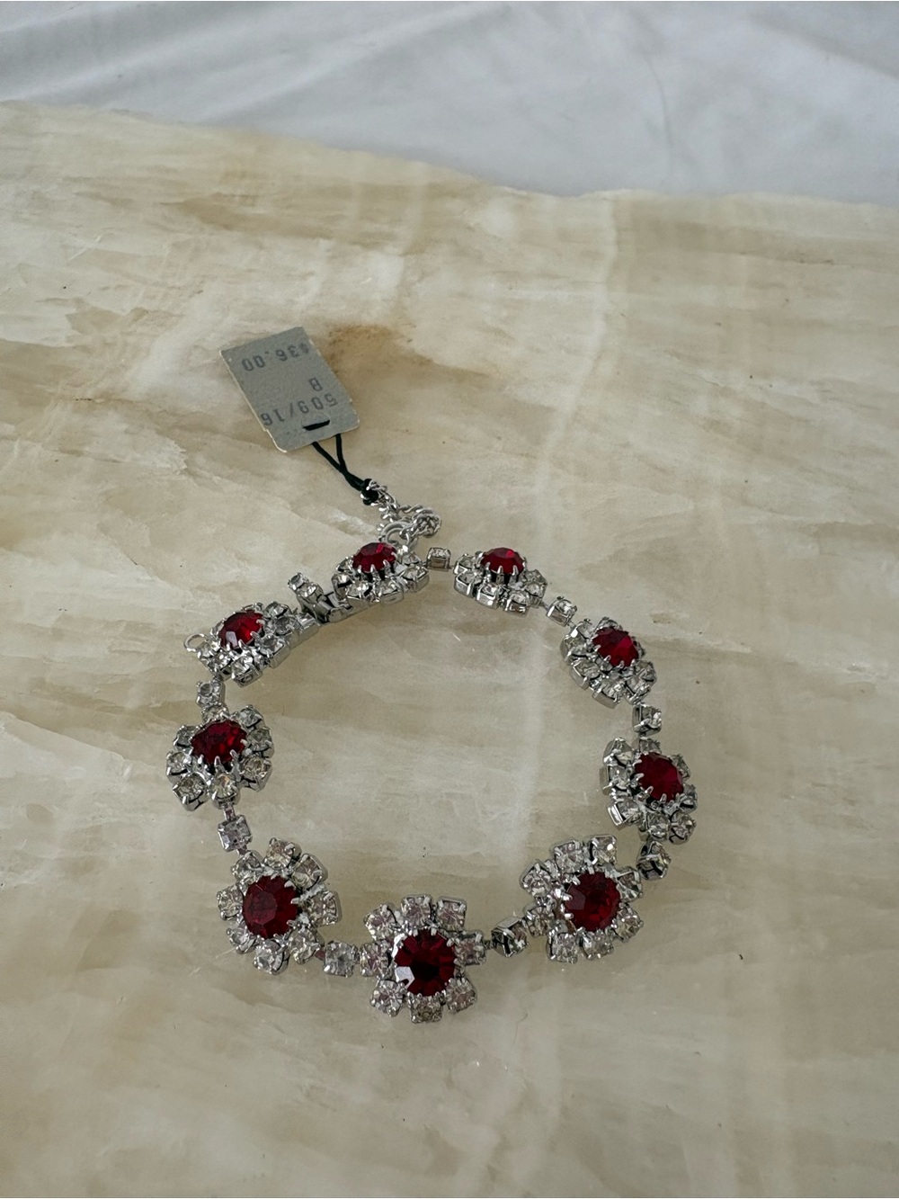 Vintage Eisenberg Ice rhinestone floral tennis bracelet red glam jewelry
